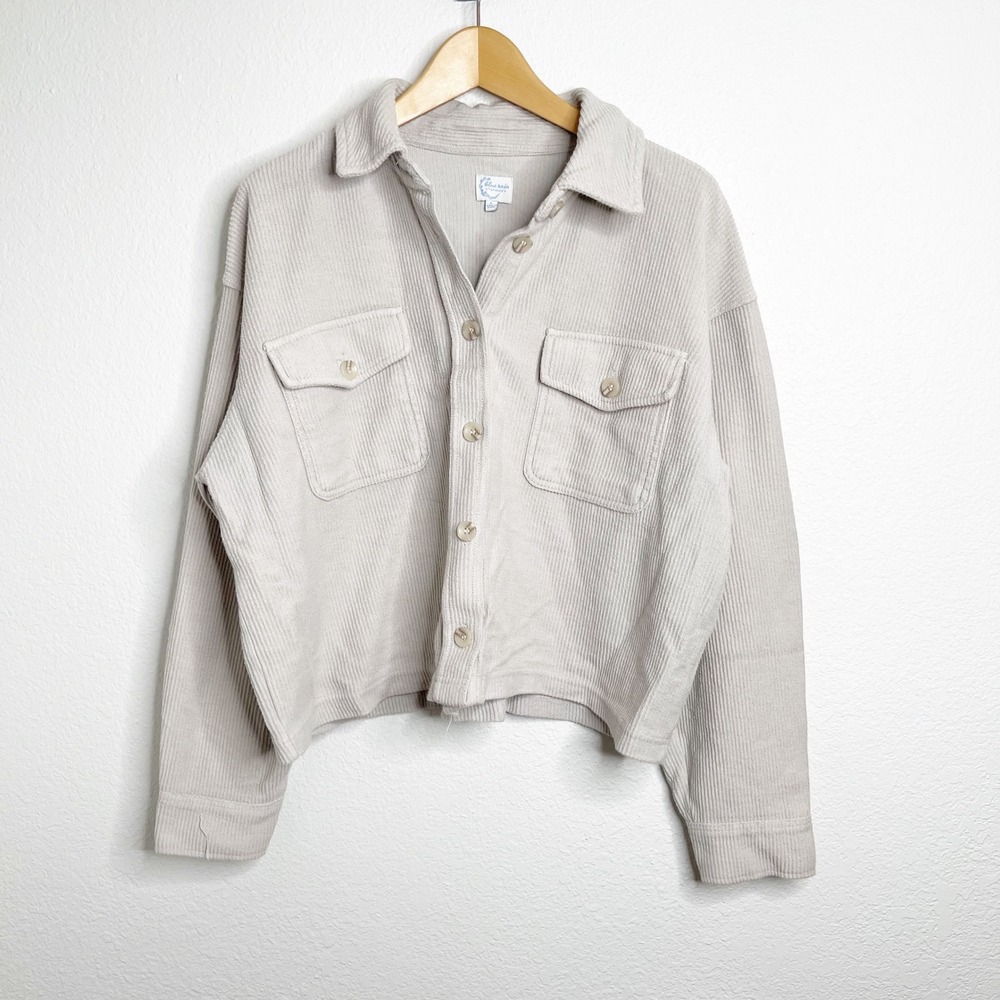 Blue Rain Francesca's Gray Corded Button Down Cropped Shirt Jacket Large